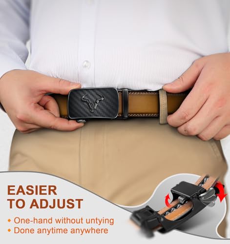 Image of BULLIANT Men belt 2Pack,Leather Ratchet Belt for Gift Men Dress Casual Jeans 1 3 /8 inch,Cut for Fit