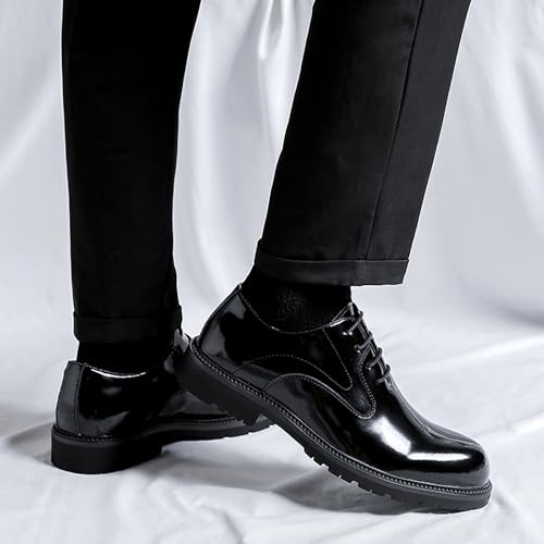 Men's Comfort Patent Leather Lug Sole Dress Oxfords Classic Lace-Up Non-Slip Chunky Heel Shoes for Business Office Daily4