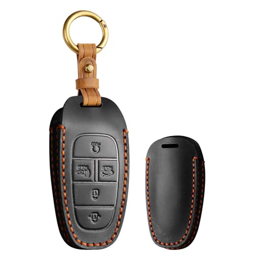 Coque de clé en cuir pour Hyundai 5 boutons étui noir haut de gamme
