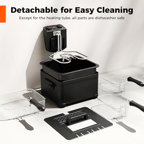 Image of DORTALA 5L Electric Deep Fryer, 1700W Oil Fryer with 3 Detachable Frying Basket, Adjustable Temperature Control & Timer, View Window Lid, Kitchen Countertop Frying Pot for Home Use