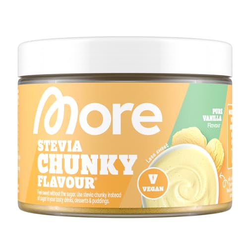 MORE Stevia Chunky Flavour, Pure Vanilla, 150 g, vegan, Geschmackspulver zum Süßen, ohne viel Zucker und Kalorien, mit Inulin und Laktase - made in Germany