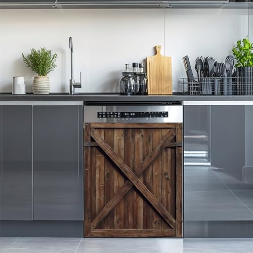 Vintage Barn Door Dishwasher Magnet Cover,Wooden Reuseable Refrigerator Magnet Cover Decal Fridge Hoilday Party Decor, 23 x 26 Inch