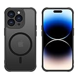 iPhone 14 Pro ケース 半透明 pc 耐衝撃 Magsafe対応 マット感 軽量 薄型 米軍MIL規格 ストラップホール付き ワイヤレス充電対応 スマホカバー EUMADOVE (ブラック, iPhone 14 Pro)