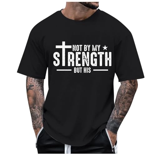 Men's Church Short Sleeve Casual Tee Loose Fit Business Sportswear Comfortable Top (Black, S)