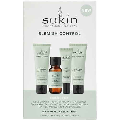 Sukin Blemish Control 4 Step Routine Kit, For Calm & Clear Complexion, Australian Made & Owned, Vegan, Cruelty-Free