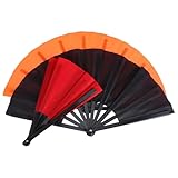 LIFKOME 3 Stück Faltbare Kung-fu Fächer mit Kunststoffgerüst Chinesischer Taichi Tanzfächer aus Polyester Leicht Tragbar für Martial Arts Line Dance Festival und Bühnenauftritte in Rot