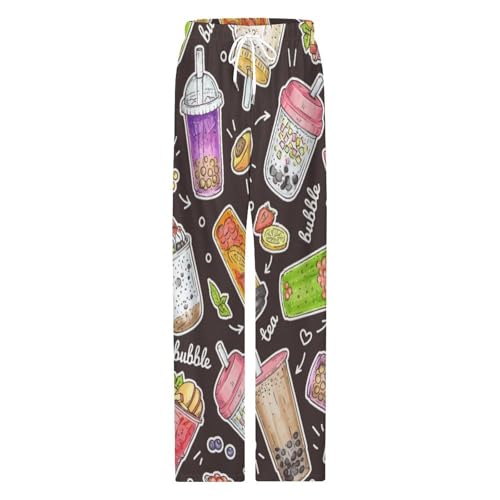 Cute Cartoon Bubble Tea Pattern Comfy Pajama Pants Adjustable Sleepwear Beach Pants for Men4