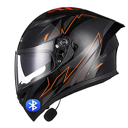 Casco de Moto Bluetooth Integrado, ECE Homologado,con Doble Visera Cascos de Motocicleta,con Doble Visera Antideslumbrante Diseño Liviano para Hombres y Mujeres C,L=58~59cm Cover
