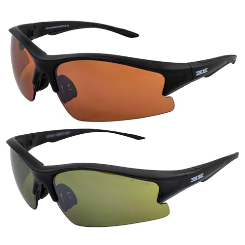 Epoch Eyewear Golf Sport Sunglasses 2 Pair Black w/High Clarity Green & Black w/Amber Lens