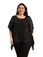 The Pink Moon Women's Regular Fit Plus Size Dobby Kaftan Top - (TOP_Kaftan_KDBY_Black_5XL)