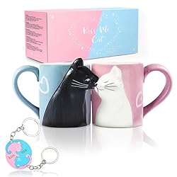 MengCat Wedding Gift Cat Coffee Couple Mugs Cute Funny Tea Cups Set Mug for Decorations Wedding Gifts for Bride and Groom Kiss Matching Gift for Anniversary Engagement Valentines Day Birthday