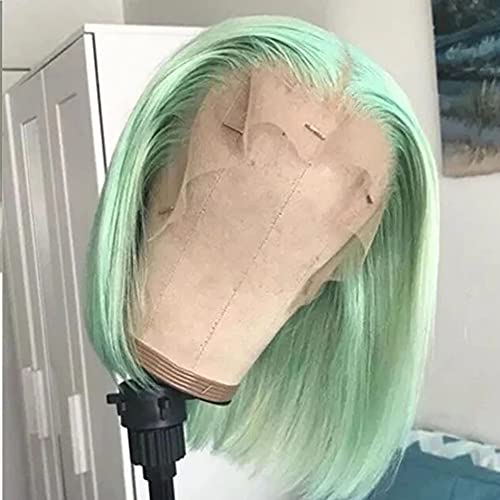 16Inch 13x4 Lace Front Bob Wig Light Blue Human hair 180% Density Brazilian Hair Pre Plucked With Baby Hair HD Transparent Lace Frontal Wig Bleached Knots Straight Glueless Blue Bob Wigs for Women