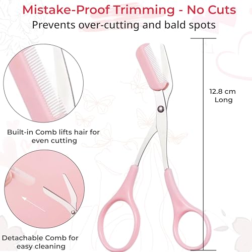 Image of TEMPERIA 2-in-1 Professional Eyebrow Grooming Kit for Women (1 Razor & 1 Scissor Comb) | Eye brow Razor & Eyebrow Scissors Comb | For Instant & Painless Facial Hair Removal | Precise & Safe (YY138)