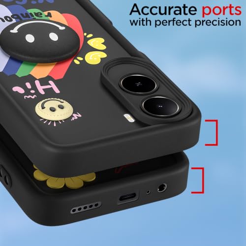 Image of Pikkme Back Cover for Mi Redmi A7 Pro /Poco C85x 5G / C81 | Soft Silicone| Cute Rainbow Smile & 3D Cartoon Flower Design | Shockproof Raised Camera Protection Bumper Case (Black)