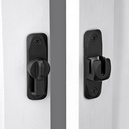Image of INIRET Matte Black 90 /180 Degree Barn Door Latches, Zinc Alloy Right Angle Gate Lock, Flip Door Latch Hardware, Security Sliding Door Lock for Cabinets, Bathroom, Barn Door