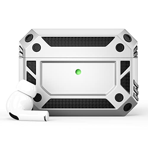 NiiEii Armor Funda para Airpods con Boton de Funda Rigida, a Prueba de Caidas, Fundas Protectora Completa de Piel de TPU, Resistente a los Aranazos, con llavero, Compatible con Apple Airpods pro Plata Cover