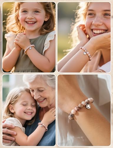 HGDEER 100% Natural Stone Adjustable Bracelets, Pink Zebra Jasper Heart Charm Jewelry, Trendy Birthday Teen Girl Gift Ideas with Quote Card & Gift Pouch3