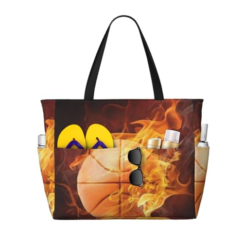 Sac de plage basket-ball grand sac à bandoulière femme fourre-tout avec poignées souples