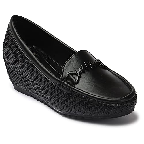 Image of XE Looks Women's Ballet Wedges Shoes | Comfortable and Trendy Slip-On Loafers with Cushioned Footbed and Textured Sole | Mules Wedges for Girls - Ideal for Casual and Formal Wear