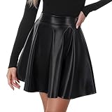 WERFORU Lederrock Damen Minirock Leder Rock für Damen Elastische Taille A-Linien Pull On Skater Röcke
