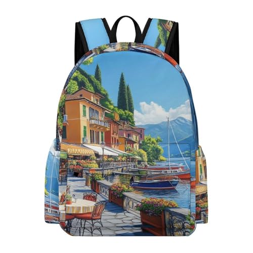 Italy Seaside Town Laptop Backpack for Travel and School