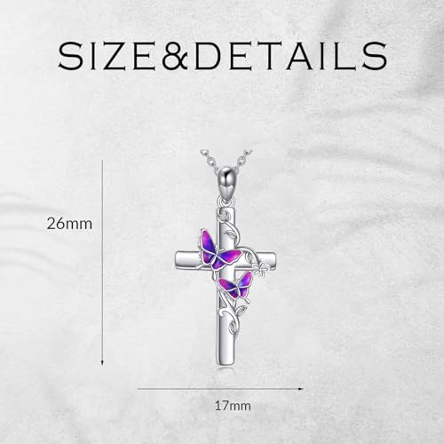 Image of RMREWY Cross Bee /ladybug /Butterfly /Dragonfly /Red Cardinal Necklace for Women 925 Sterling Silver Cross Pendant Necklace Animal Lovers Jewelry Christmas Gifts for Women Mother Grandma