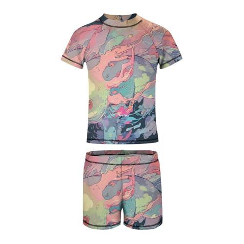 Stylized Rainbow Axolotl (2) Children's Casual Swimsuit Set - Simple and Versatile4