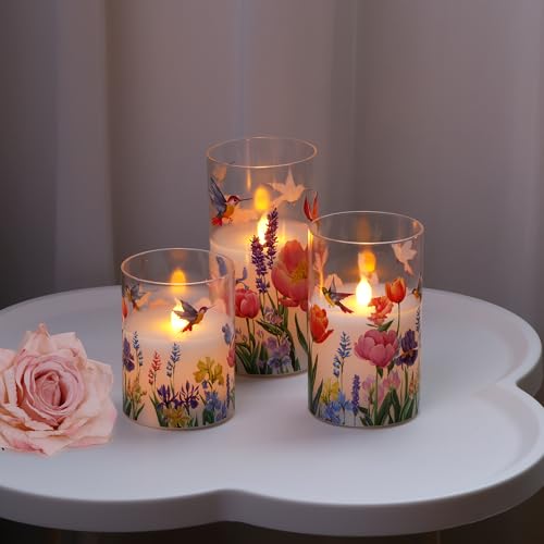 Image of JOIONE Hummingbird Flameless Glass Candles, 3 Pack Floral LED with Remote
