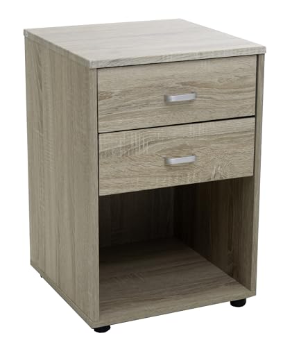 DUPI Mesita de Noche de Madera Aitana, Mesa con 2 cajones y un Hueco. Medidas: 40cm Ancho x 40cm...