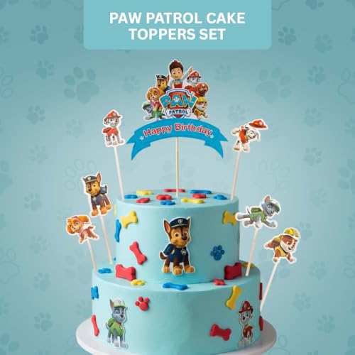Image of Wanna Party Paw Theme Happy Birthday Cake Topper Set | Kids Cartoon Cake Decoration for Boys Birthday Decoration Items (Pack of 3)