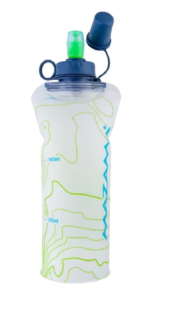 Mazama750ml Collapsible Soft Sport Bottle/Canteen. Ultralight and Eco-Friendly. Accessory Kit Features Standard Cap, Quick Connect Cap and 6" Drink Tube with GYZR Bite Valve with Open Flow Option.