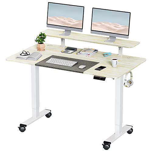 Woka 55 X 28 Inch Electric Standing Desk With Wheels, Height Adjustable Stand Up Desk With A Monitor Stand Riser, Standing Computer Desk With Memory Controllers, Adjustable Desks For Home Office #TOP8