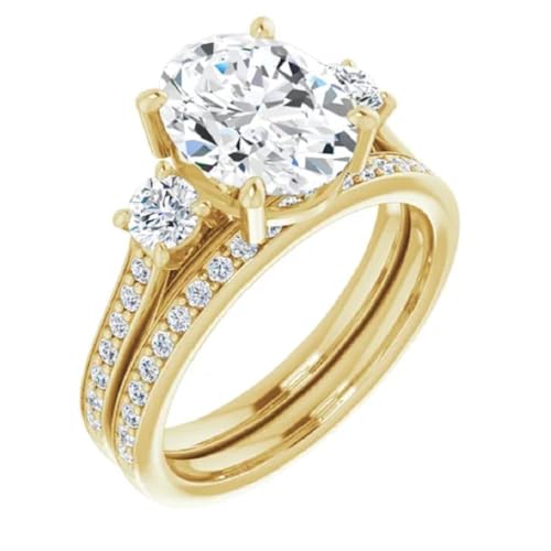 10K/14K/18K Solid Yellow Gold Handmade Engagement Ring, 1-3CT Oval Cut Moissanite Solitaire Ring, Diamond Wedding Ring Set for Women/Her, Anniversary/Propose Ring, VVS12