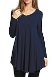 HOTOUCH Women Plus Size Solid Basic Flowy Tops Spring Tunic Blouse (Dark Blue L)