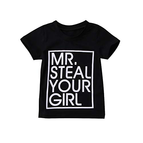 0-5T Toddler Baby Boy Tee Mr Steal You Girl T-Shirts Tees Tops Kids Summer Clothes (Black, 0-1T)