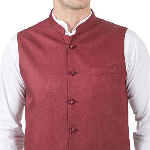 Image of TAHVO Men's Nehru Jacket /Waistcoat /Modi Jacket Cotton Fabric /Men 's 5 Button Nehru Jacket with Hanky Kurta Set