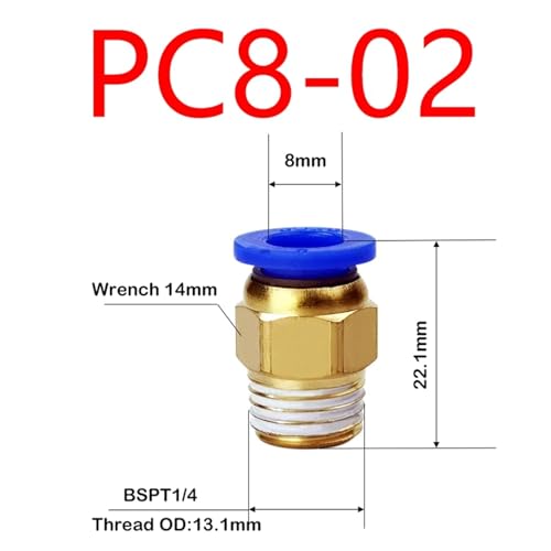 Conector rápido neumático de latón macizo PC8-02 con rosca macho 1/4 para alta presión 3