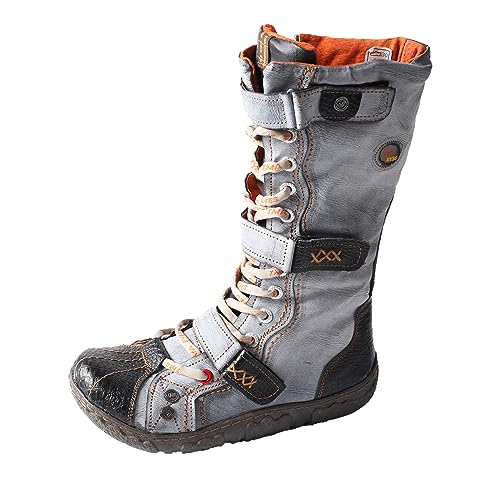 TMA EYES Women's Fashion Boots - PU and Genuine Leather Combination, Side Zipper and Strap Closure, Faux Fur Lining for Warmth and Comfort