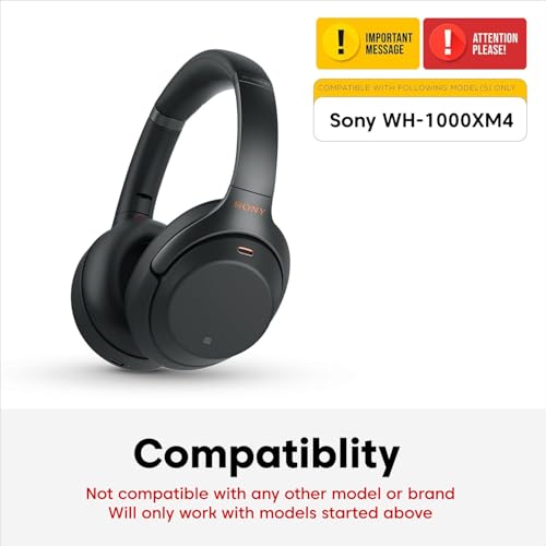 Image of Sounce Replacement Earpads Cushions Compatible with Sony WH-1000XM4 (WH1000XM4) Over-Ear Headphones Premium Black Softer Leather Earmuffs with High-Density Noise Cancelling Durable (1 Pair)