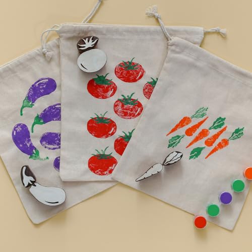 Image of Wooden Stamp Art Vegetables for Kids 3+ Years, 4 to 8 Years | DIY Art & Craft Toy with Wooden Stamps | Montessori Educational Toy | Non Toxic | Handmade in India | Screen Free Toy