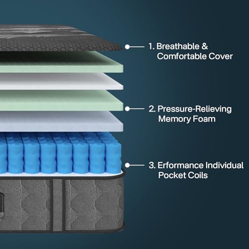 Image of Full Mattress, 8 Inch Luxury Hybrid Full Size Mattress in a Box, Cooling Gel Memory Foam Mattresses with Pocket Springs, Pressure Relief, Medium Firm, Fiberglass-Free, 365-Night Trial