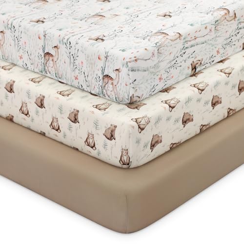 Image of Looxii Baby Crib Sheets for Boys Girls, 3 Pack Fitted Crib Sheet for Standard Crib and Toddler Mattress, Ultra Soft Breathable Microfiber Baby Sheet 52x28x8in