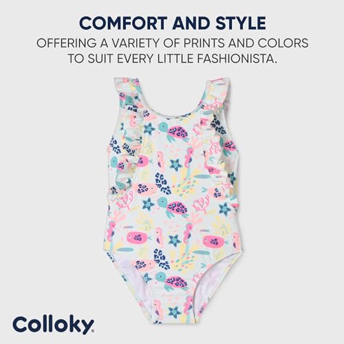 Image of Girls' Sports Beach Monokini Pull On - UV Protected Swimwear with Ruffles and Front Lining - Stylish and Secure Swim Set for Active Adventures -6-9 Months Aqua