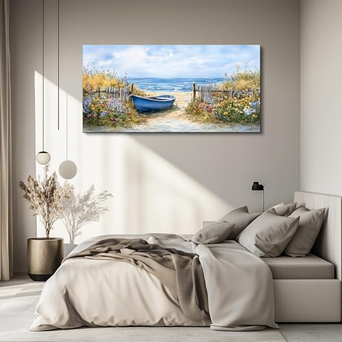 QIYILEXWART Canvas Wall Art For Living Room Wall Decor For Bedroom Office Wall Decoration Sea Side Boat Landscape Painting Farmhouse Pictures Artwork Room Aesthetic Home Decor 20x40 In