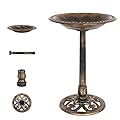 Bonnlo Pedestal Bird Bath Antique Copper Resin Birdbaths Weather Resistant Floral Accents and Vintage Finish Garden Decor for Outdoor Lightweight Courtyard-71cm Tall