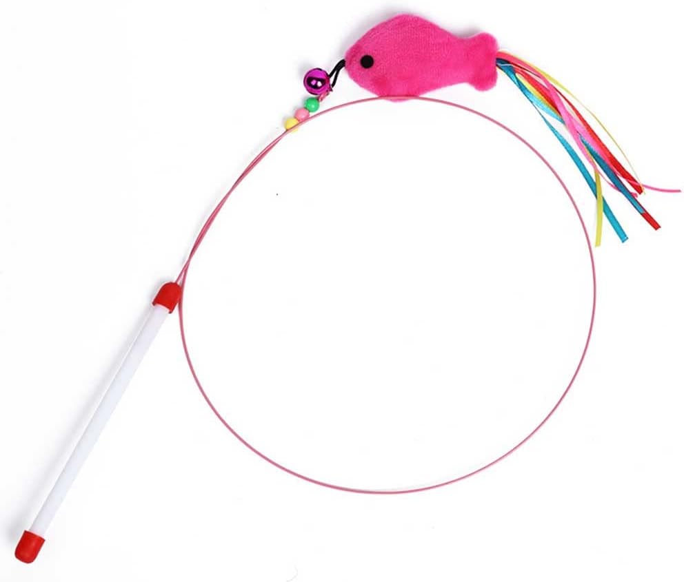 SOWUGI Cat Toy Feather Wand, Interactive Pet Cat Kitten Chaser Teaser Wire Wand With Bell Beads for Cat Exercise Play Fun Cat Toys (B)