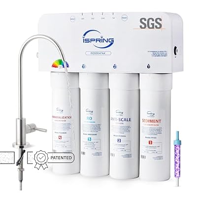 iSpring RO5004F-AK UV Alkaline Reverse Osmosis Water Filter, SGS Tested PFAS and TDS Reduction, 500 GPD Tankless Remineralization RO System Under Sink, Filter Life Monitor, 2:1 Pure to Drain