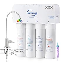 فلتر مياه iSpring RO5004F-AK UV للتناضح العكسي القلوي، تم اختباره من قبل SGS لتقليل PFAS وTDS، نظام إعادة التمعدن بدون خزان 500 جالون في اليوم تحت الحوض، مراقب عمر الفلتر، 21 نقيًا للتصريف