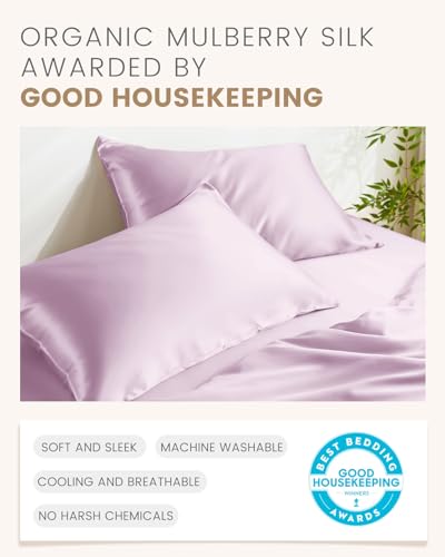 THXSILK 100% Mulberry Silk Pillowcase for Hair and Skin, Grade 6A+ Mulberry Silk Pillow Case, Natural Silk Pillow Case Cover with Zipper, 1pc(California King Size 20"x40", Light Purple)