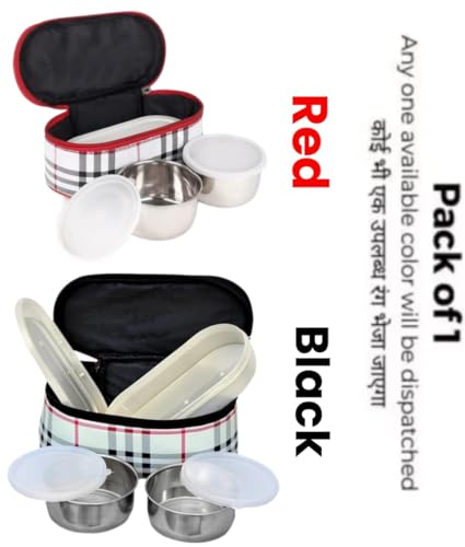 Image of Classic Lunch Box 3 Containers Stainless Steel, Plastic Office Tiffin | Made in India | Easy to Carry, Lunch Box Airtight Food Storage for School, Office, Picnic (1100 ml)